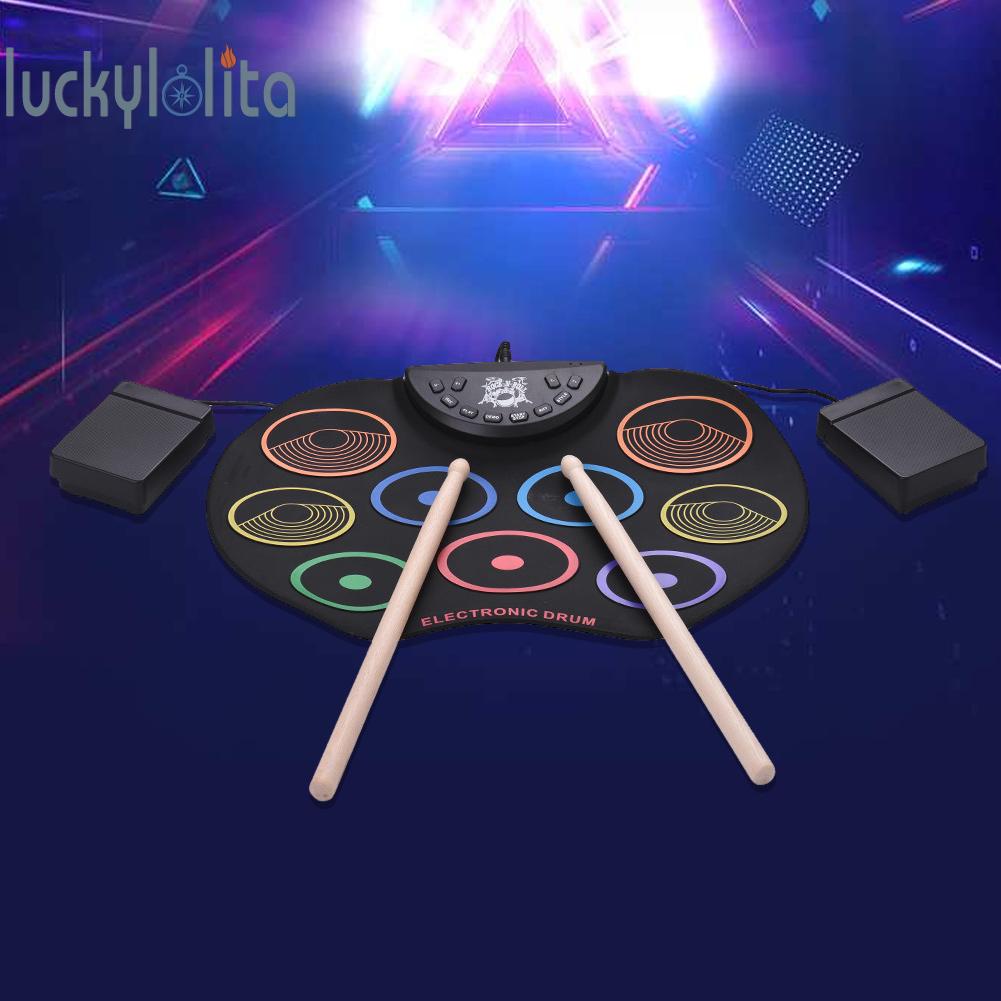 9 Drum Pads Portable Electronic Drum Set Support Recording RollUp Drum Practice Pad Drum Kit