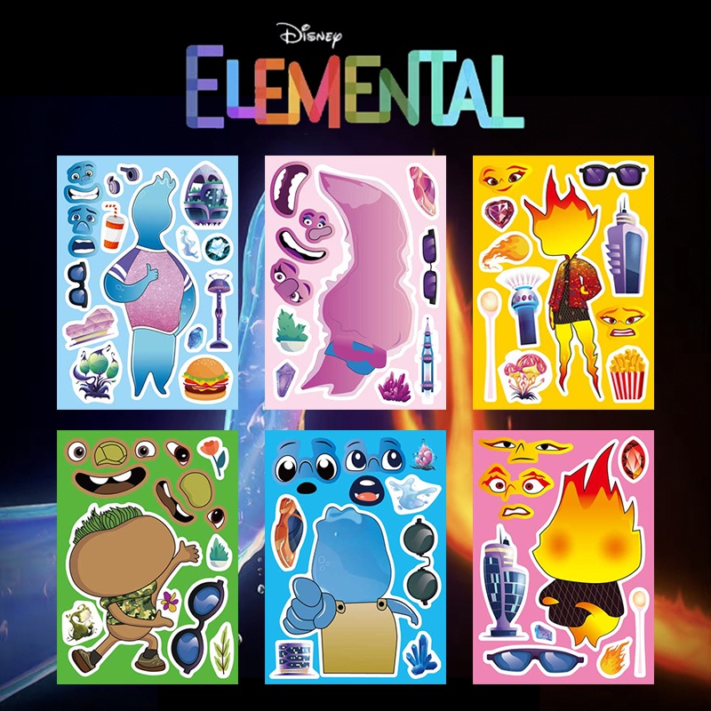 6PCS Disney Animated Elemental Themed Puzzle Stickers Children DIY