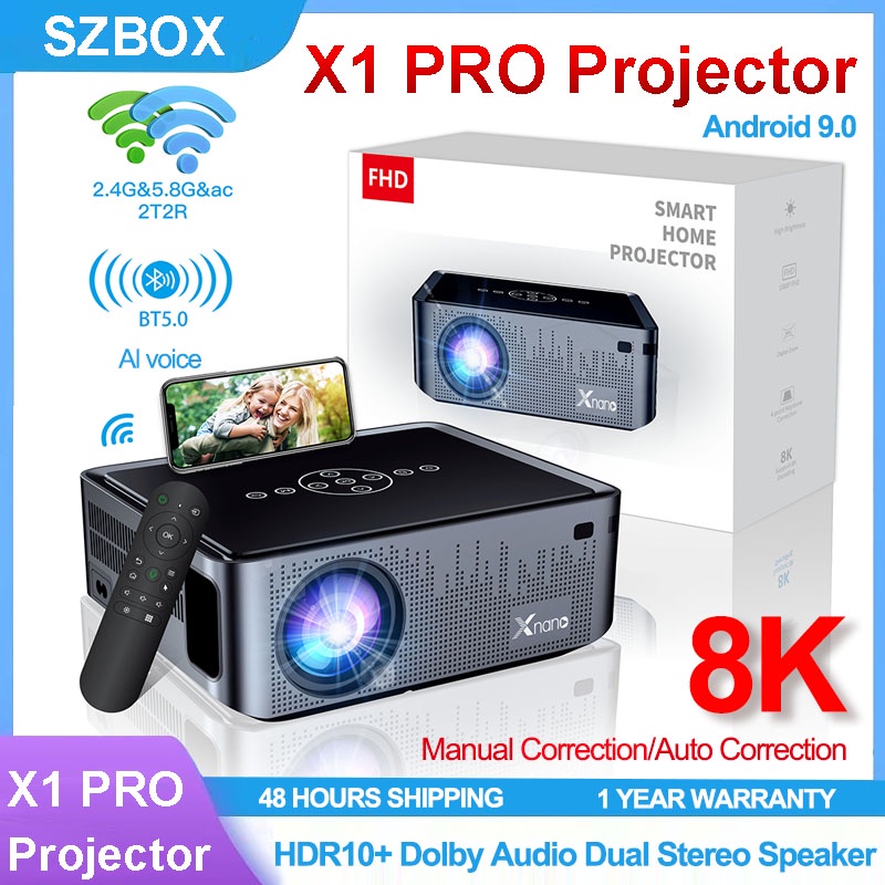 X1 PRO Smart Projector Android 9 2.4/5G WiFi BT5.0 Dolby Audio Home