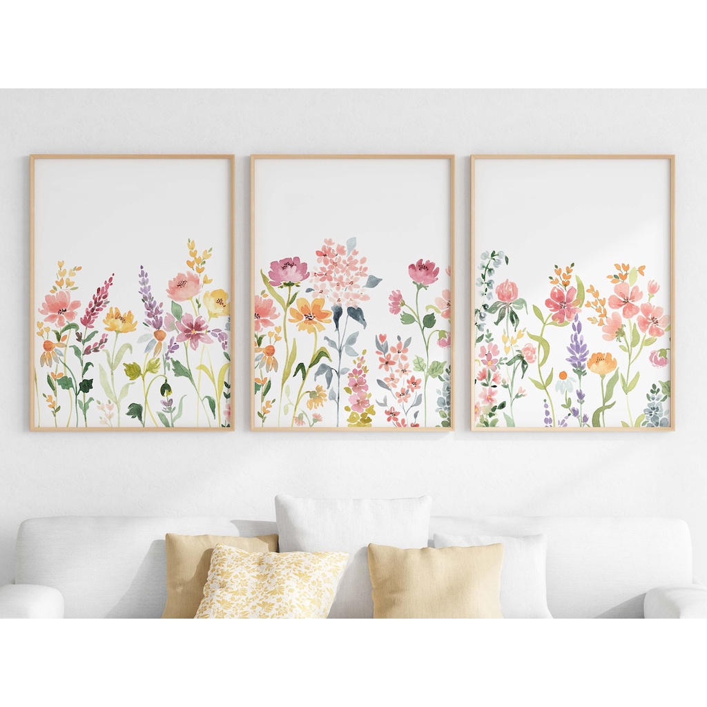 Floral Watercolor Prints Wildflower Field Wall Art Colorful Flower ...