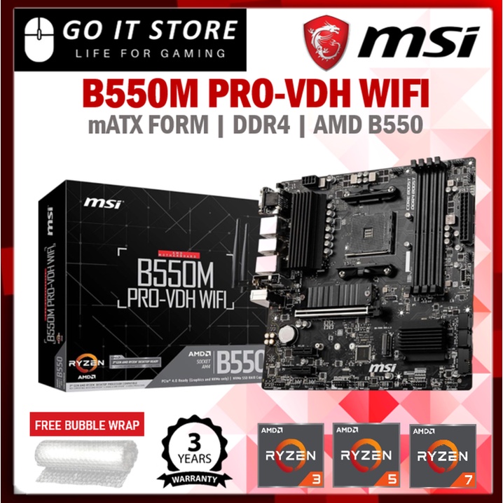 MSI B550M PRO-VDH WIFI AMD Socket AM4 M-ATX Motherboard + AMD Ryzen ...