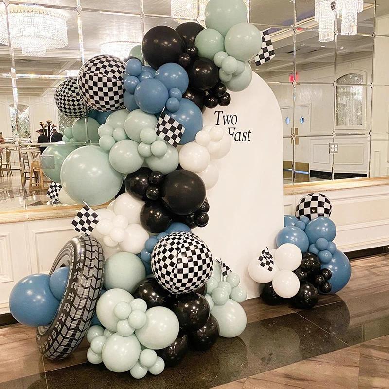 Two Fast Birthday Party Balloons Blue Ocean Macaron Green White Latex ...