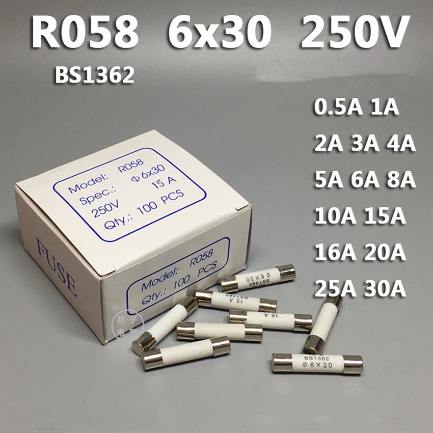10Pcs RO58 6*30mm Fast blow Ceramic Fuse 6x30 Fuse 250V 0.5A 1A 2A 3A ...