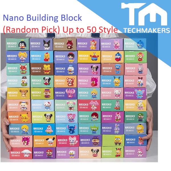 (Random Pick) Nano Blocks Cartoon Doll Building Blocks Pooh Bear Mario SpongeBob Puzzle Model Adults Children Toy Gift