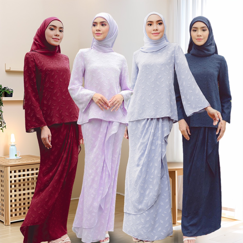 Baju Kurung Chiffon Sulam Muslim Set Ruffe Pleated Layer Long Sleeve ...