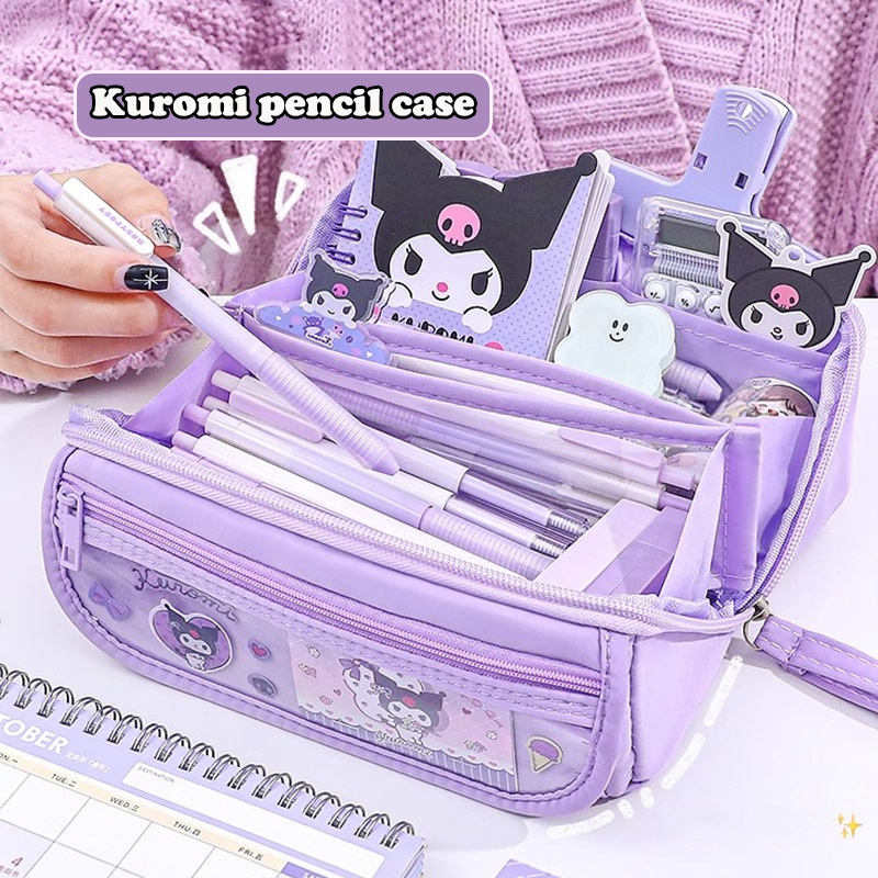 Sanrio Stationery My Melody Pencil Case Kuromi Large Capacity Hello Kitty  Student Pen Bag Cinnamoroll Travel Cosmetic Bag Girl 