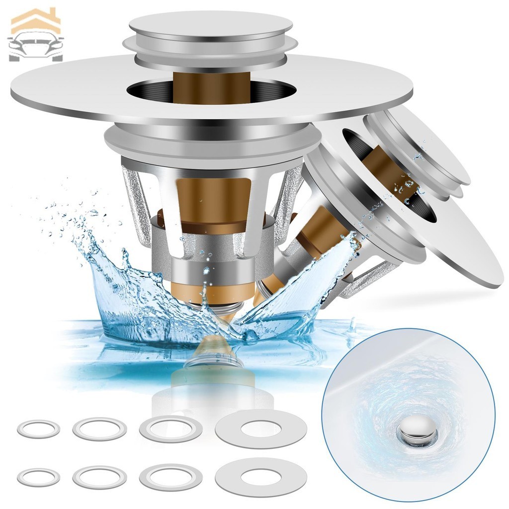 2Pcs Sink Plug Universal Bathroom Sink Plug with Strainer Pop Up Sink Hole Plug Cover Copper