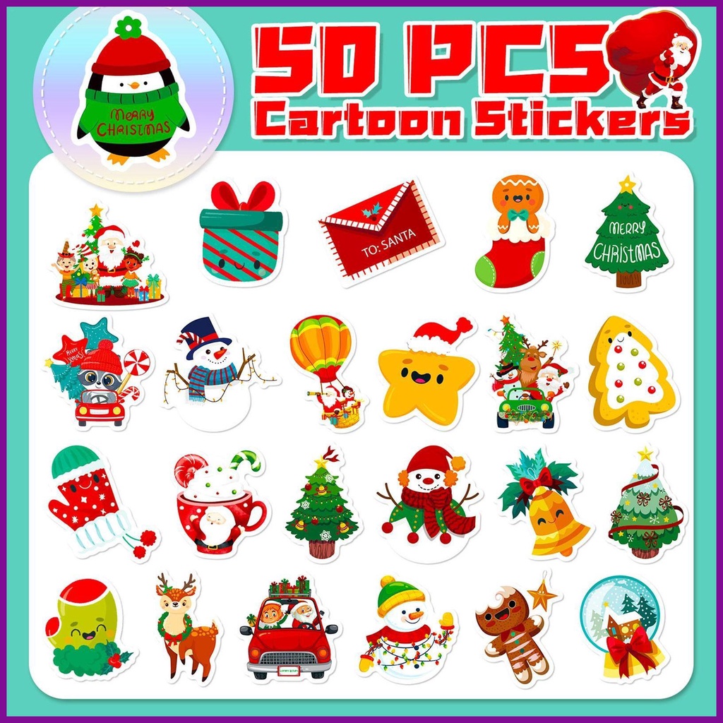 Christmas Stickers For Kids 50pcs Cartoon Decorative Holiday Decal For