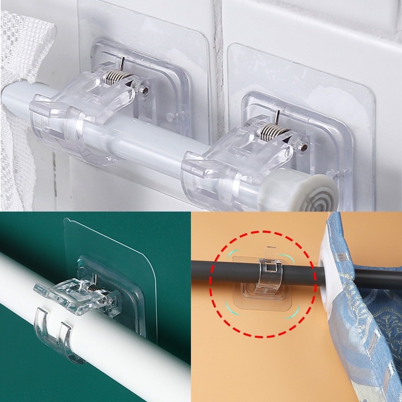 🇲🇾🐻2pcs/Set Wall-mounted Hanging Rod Fixing Clip Pole Hook Kitchen ...