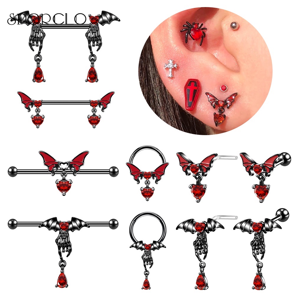 Sporclo 1 Pc Bat Spider Nose Piercing Punk Cartilage Stud Earrings