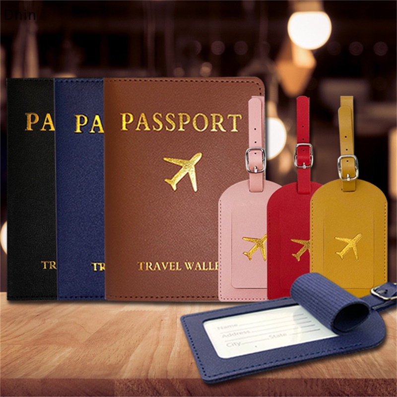 [Dhin] Simple Passport Holder And Luggage Tag Leather Travel Sets
