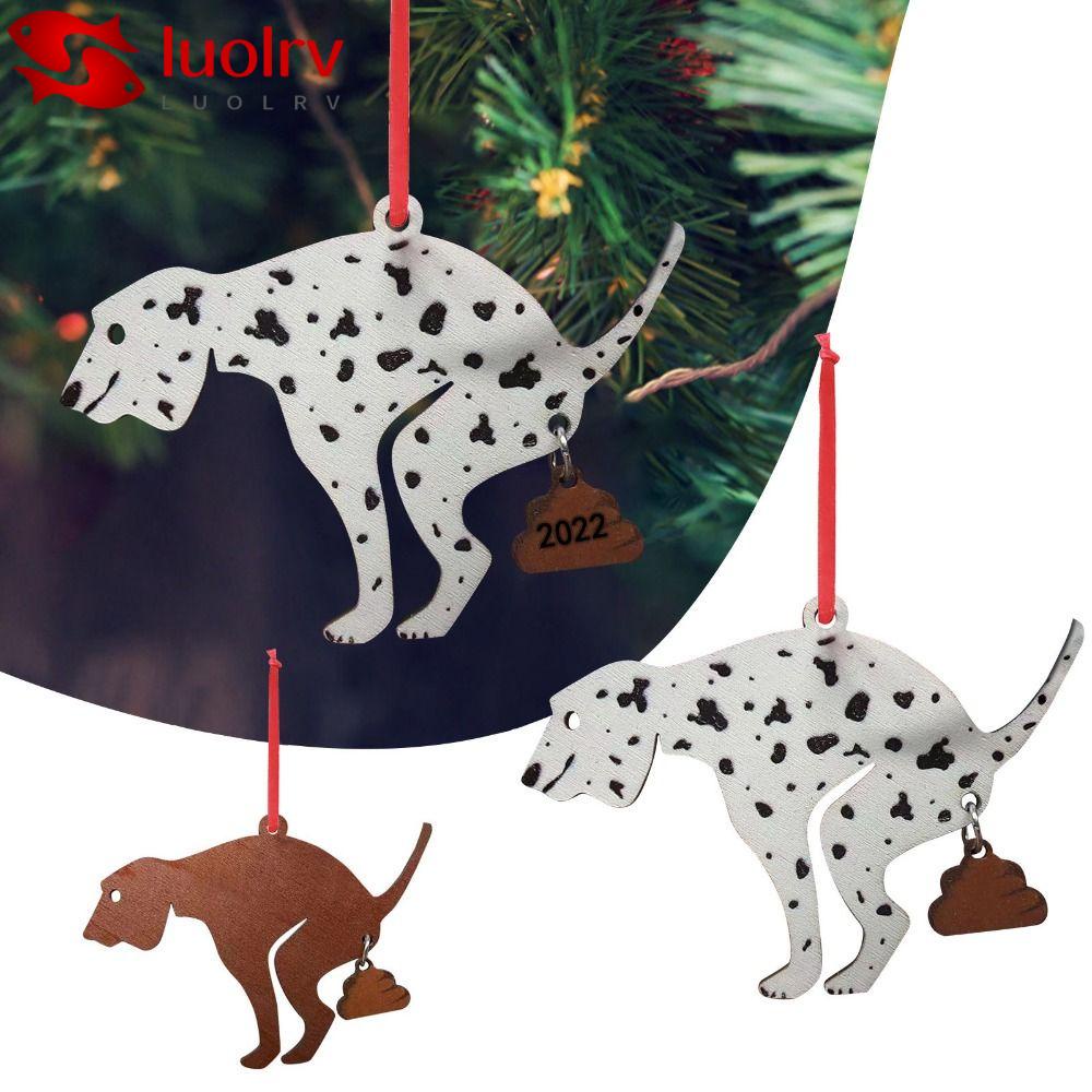 LUOLRV Christmas Tree Pendant, Dog Funny Pooping Pooches, Gift Wooden