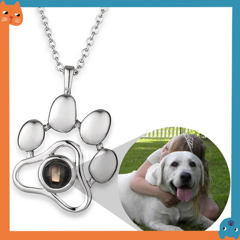 Pet Photo Necklace Personalized Dog Cat Paw Necklace Projection