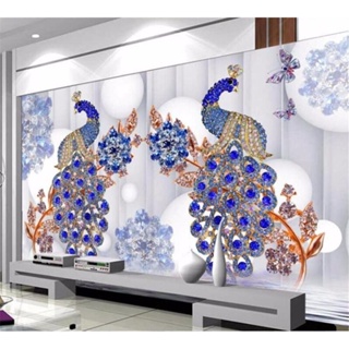 Custom 3D Wallpaper Peacock Flower Hallway Entrance Murals