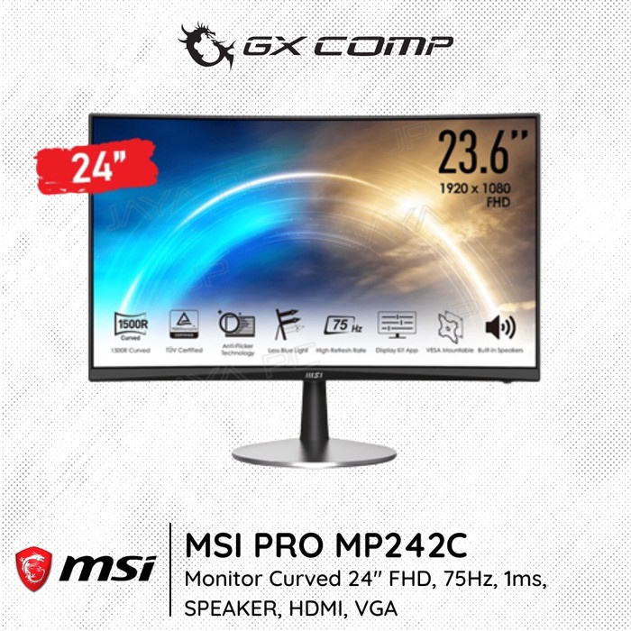 Msi PRO MP242C CURVED LED MONITOR - FHD, 75Hz, 1ms, Speakers, HDMI, VGA ...