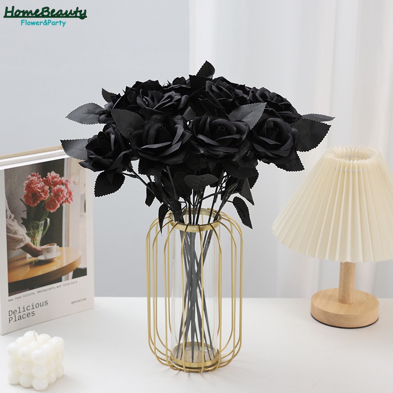 Black Artificial Rose Bouquet Fake Flowers Halloween Home Decoration ...