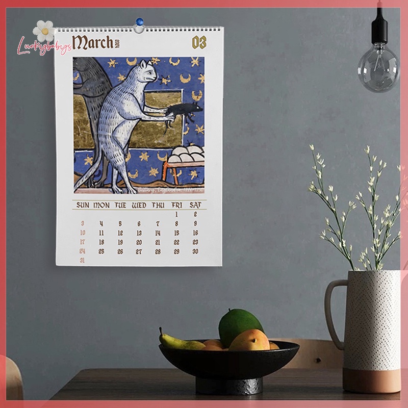 Luckybabys> Cat Wall Calendar 2024 Funny Renaissance Cat Calendar