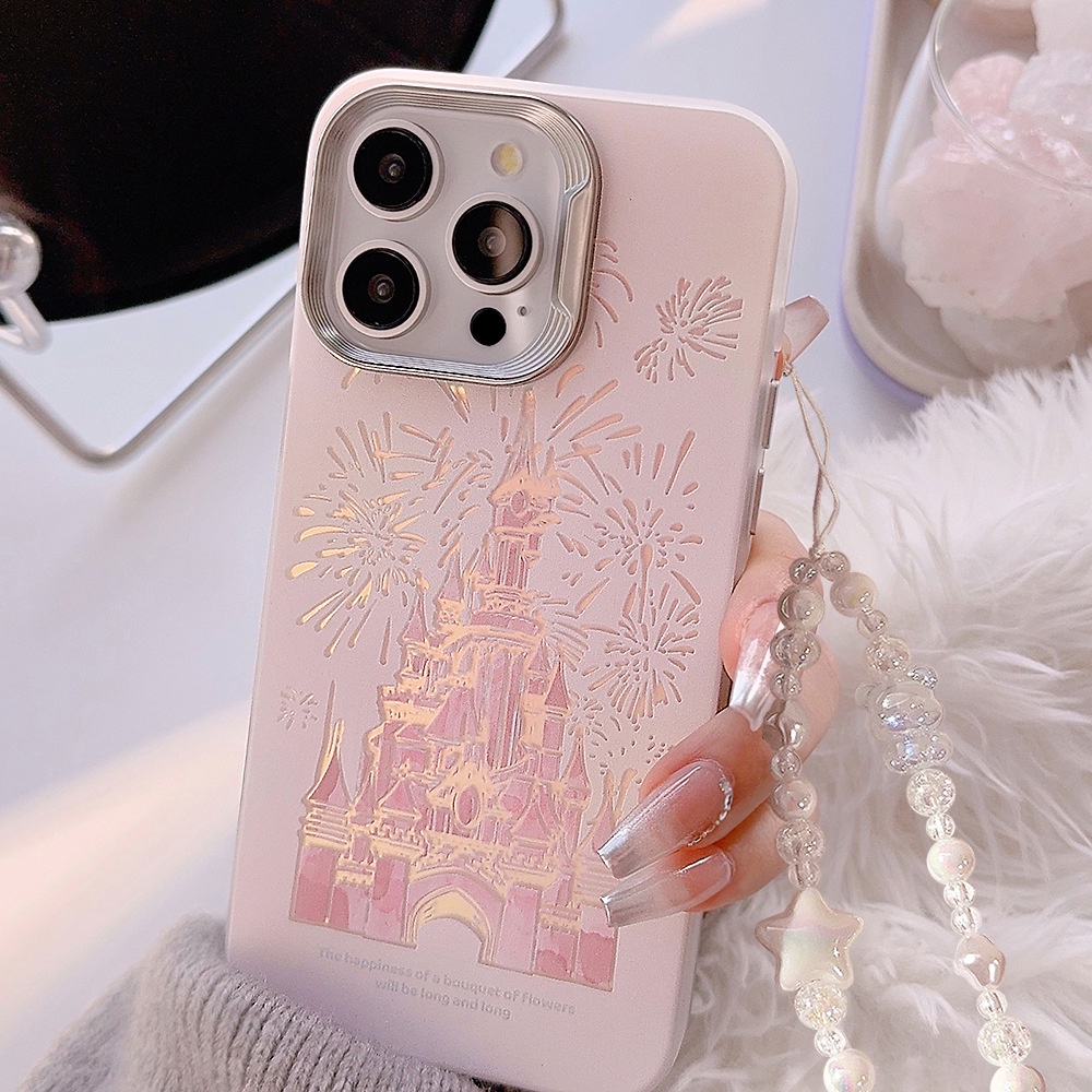 Pink Castle Mirror Cartoon PC Phone Case For IPhone 14 14pro Max