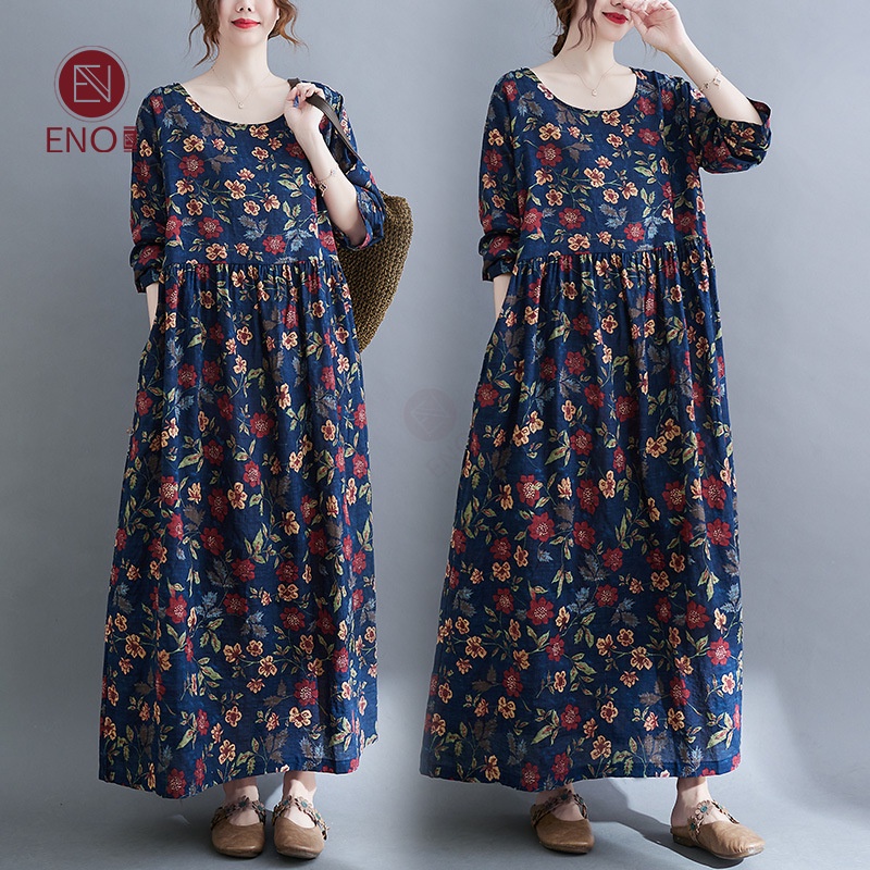 ENO New Women's Dress Vintage Pullover Large Swing Mid Length Loose ...