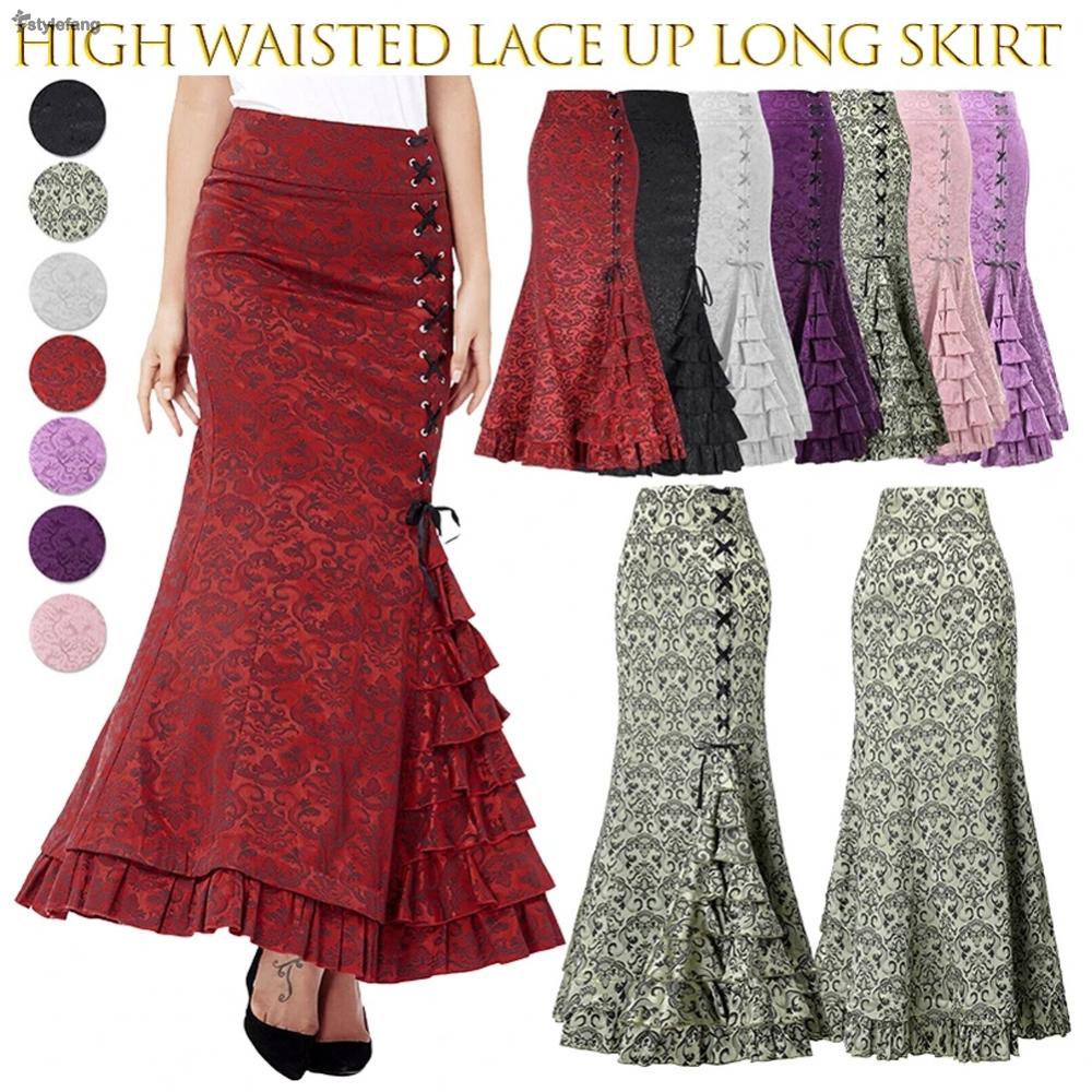 Retro Print Fishtail Skirt