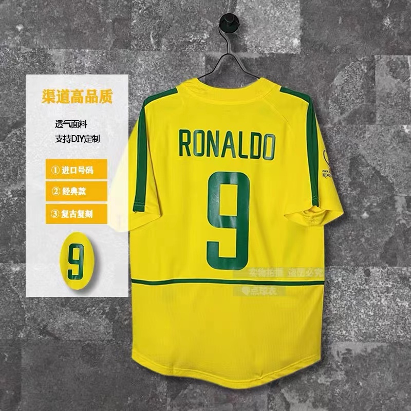 Brazil Ronaldo 9 World Cup 2002 Retro Football Jersey 