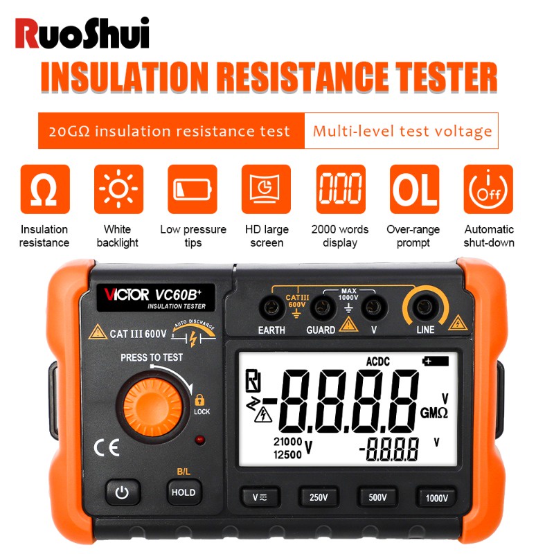 RuoShui 60B+ Digital Insulation Resistance Tester 1000V Megger Test DC ...