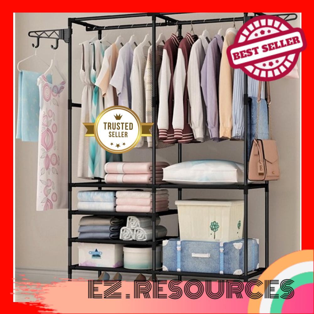 Korean Style Multipurpose Metal Clothes Dual Rack Organizer Drying Rack