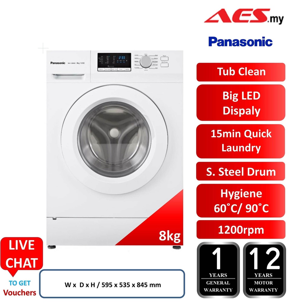 PANASONIC NA128XB1WMY 8.0KG QUICK LAUNDRY HYGIENE TUB CLEAN BIG LED