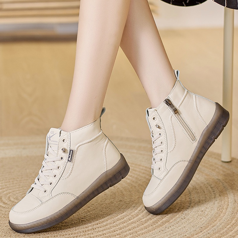 Genuine Genuine Leather Women's Shoes Short Boots Autumn Winter Fashion  Hot-selling High-Top Casual Soft Sole 2023 New Style