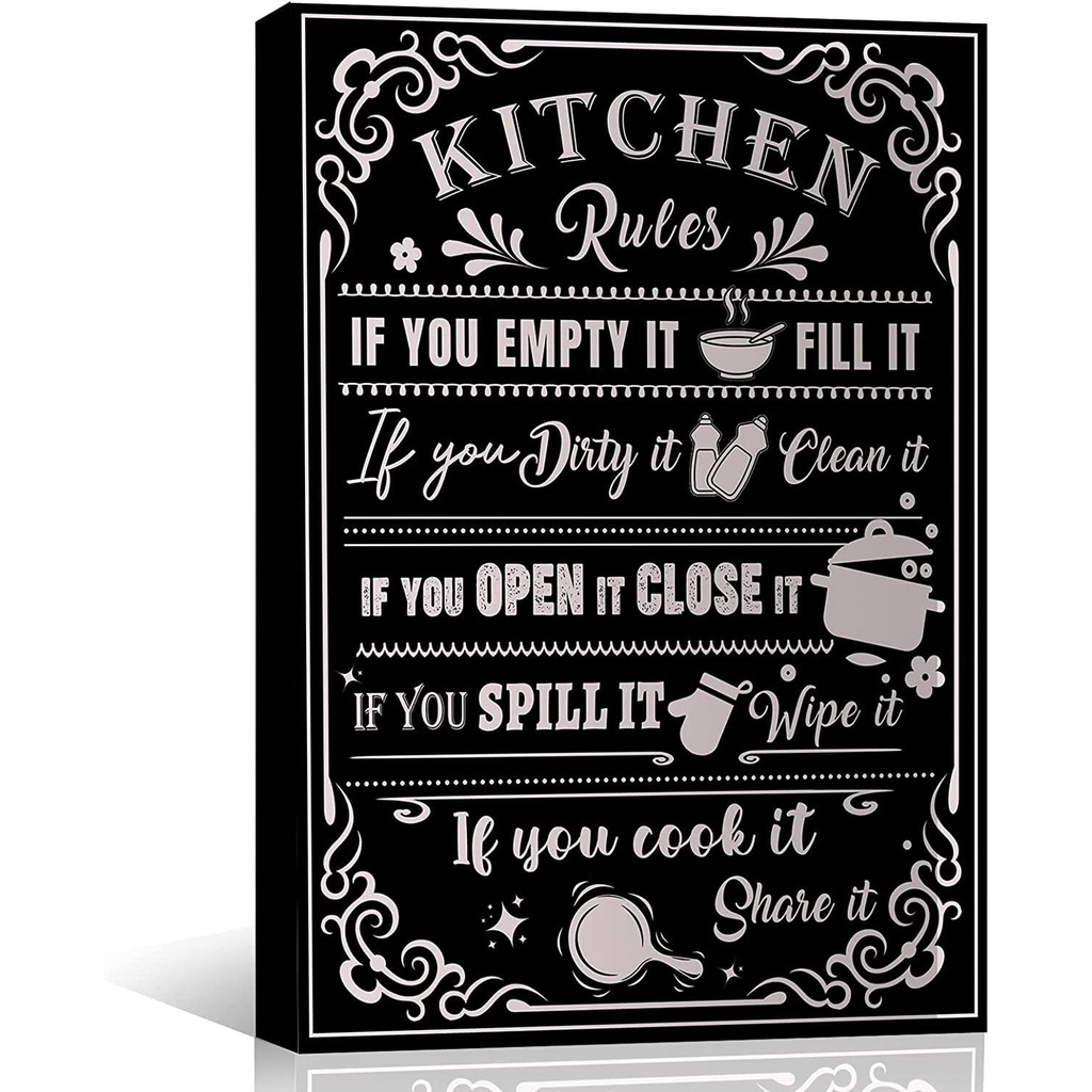 Kitchen Rules Wall Art Kitchen Quote canvas Picture Artwork Home Decorative Farmhouse Signs