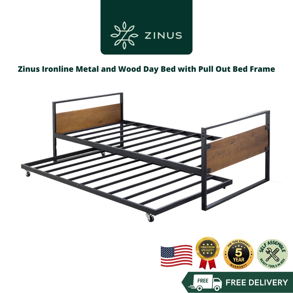 Zinus Metal and Wood Day Bed with Pull Out Bed Frame Shopee