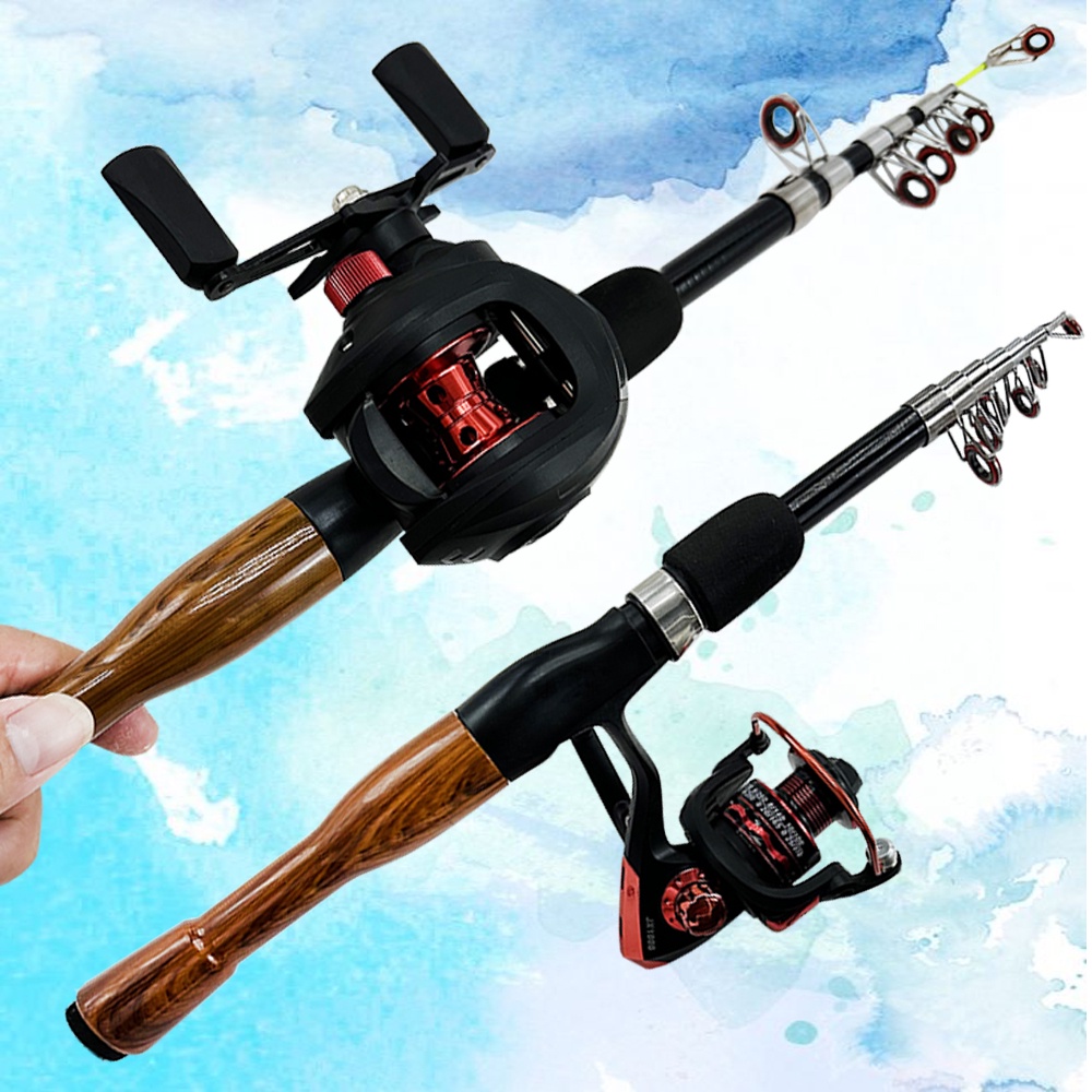Casting/Spinning Rod and Reel Combo Portable Light Travel Telescopic Fishing  Rods 1.3~1.8m Carbon 7.2:1 Max Drag 8kg for Bass