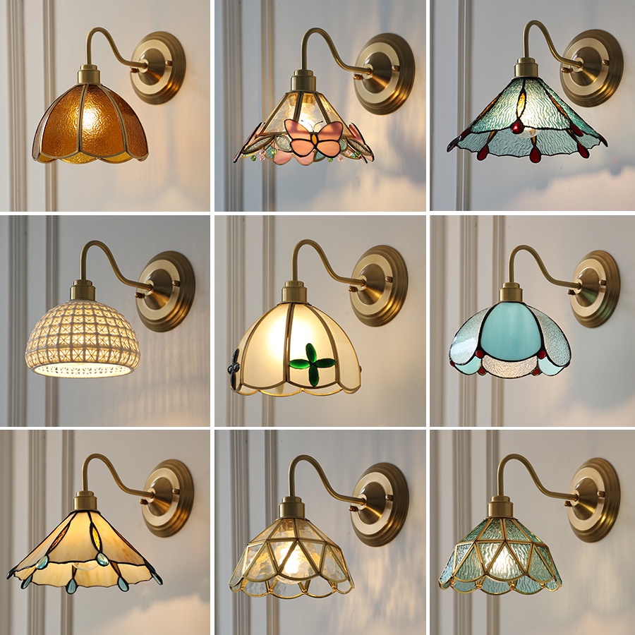 Japanese Style American Retro Art Brass Glass Wall Lamp Nordic B & B ...