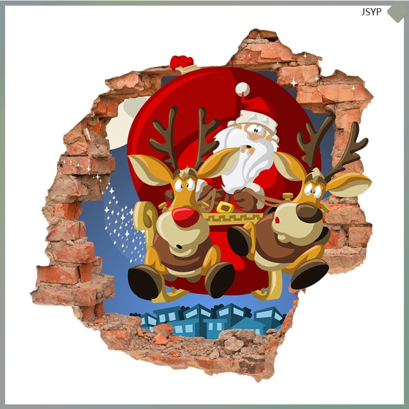 Christmas 3D Door Sticker Santa Claus Reindeer Wall Sticker Christmas