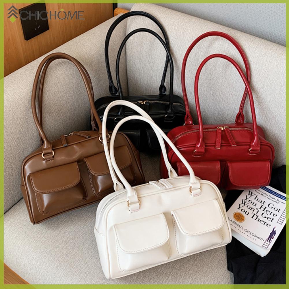 Leather Shoulder Bags for Women Double Pocket Designer Armpit  Hand Bag Purses