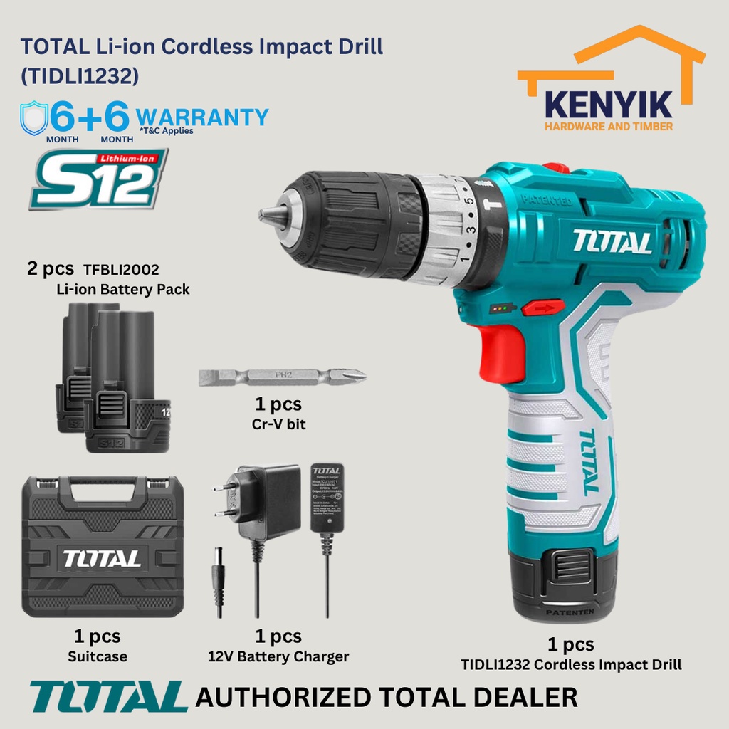 Total 12v Lithium Ion Cordless Drill Impact Drill Combo Tdli1211 Tdli1222 Tidli1232 