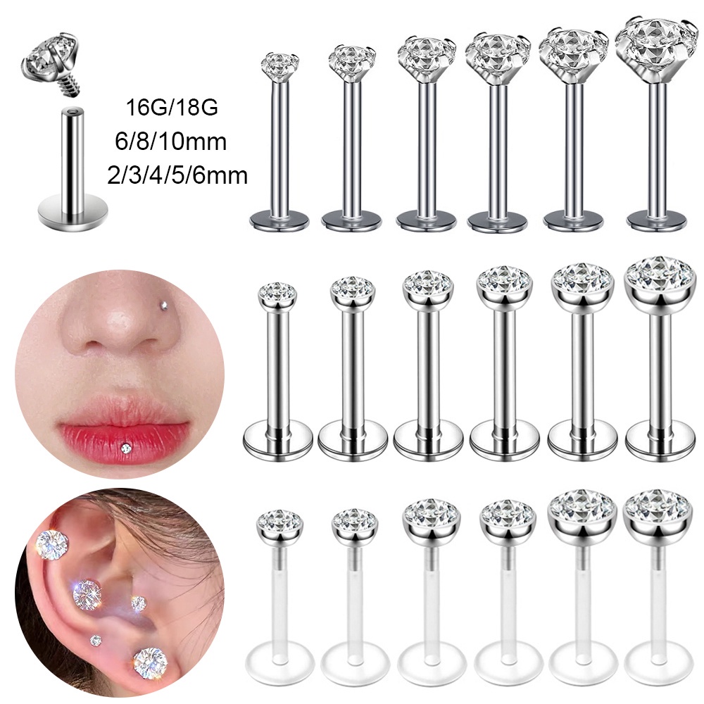 18G 316L Stainless Steel Labret Studs - 9 Piece Lip, Nose & Cartilage Piercing Jewelry Set