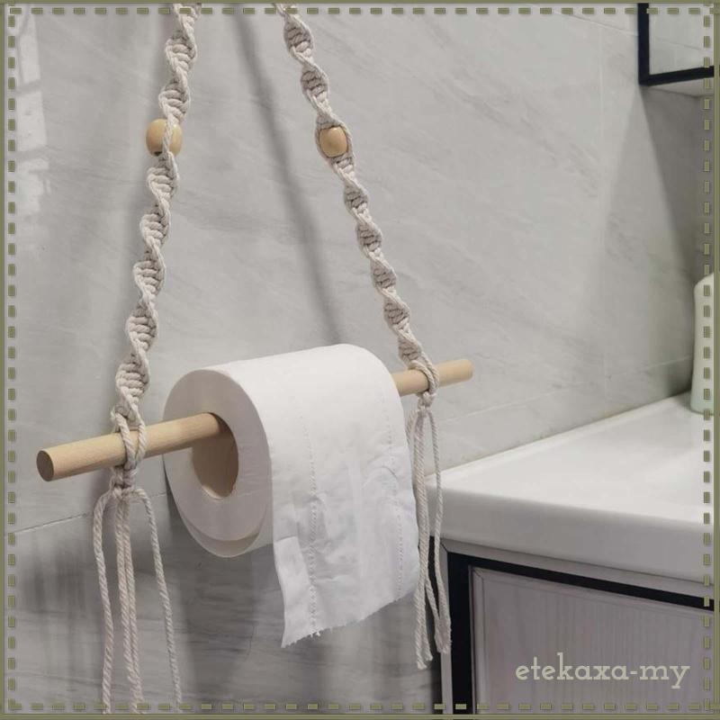 [EtekaxaMY] Rope Toilet Roll Holder Washroom Wall Wooden Wall Mounted
