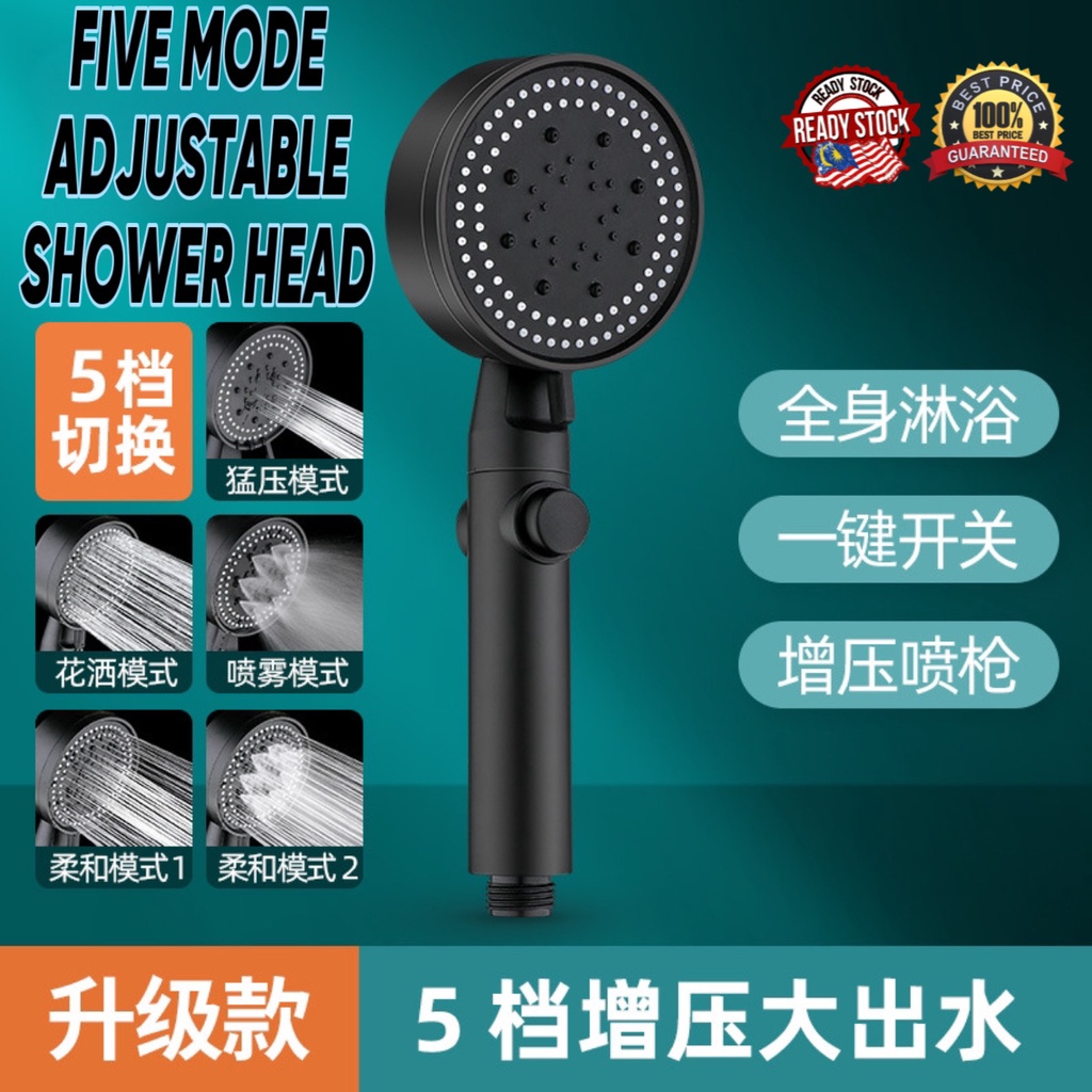 Shower Head Water Saving Black 5 Mode Adjustable High Pressure Shower ...