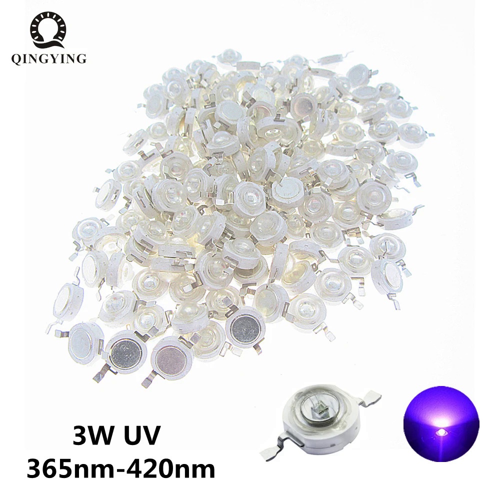 3W UV LED Ultra Violet Color Lamp Chips 365nm 375nm 380nm 385nm 390nm ...