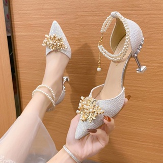 2023 spring summer glitter flats women pearl beading ballerina shoes square  toe mules woman height increase loafers big size 43 - AliExpress