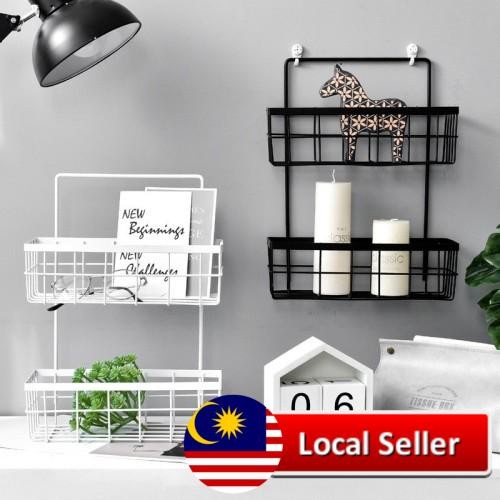 2 Tier Wall Storage Rack Multipurpose Holder | Rak Simpan Barang Dapur ...