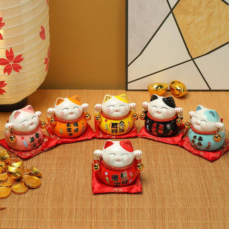 Cartoon Lucky Cat Money Bank Porcelain Ornament Animal Figurine