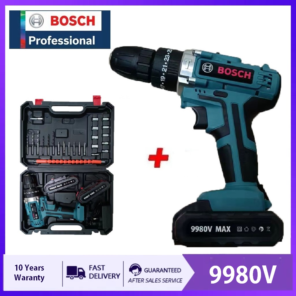3 Days Offer Drill 9980V 2 Battery Cordless Drill Impact Heavy Duty