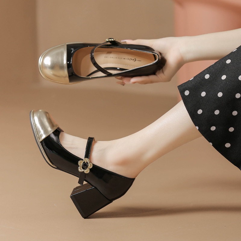 Cross Elastic Strap Square-toe Chunky Heel Mary Jane Sandals main image 0