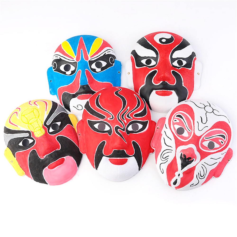 Beijing Opera Face Mask White Paper Mask Half Face Masquerade Mask DIY ...