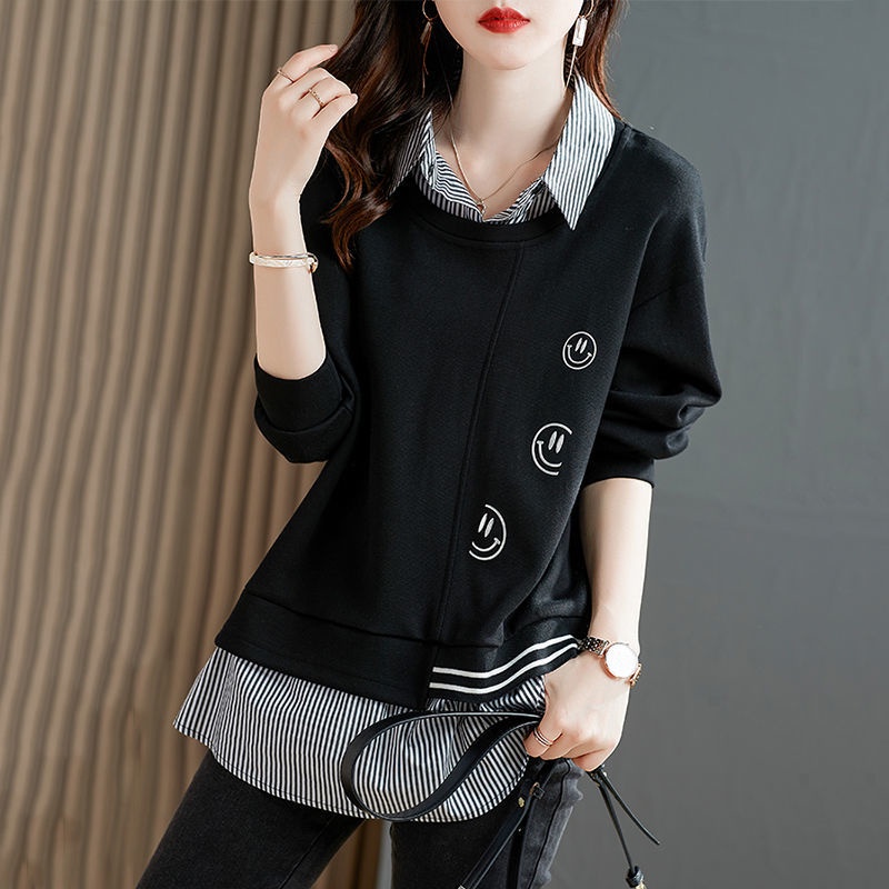 Fake Two-piece V-neck Sweater Women's Thin Loose Top