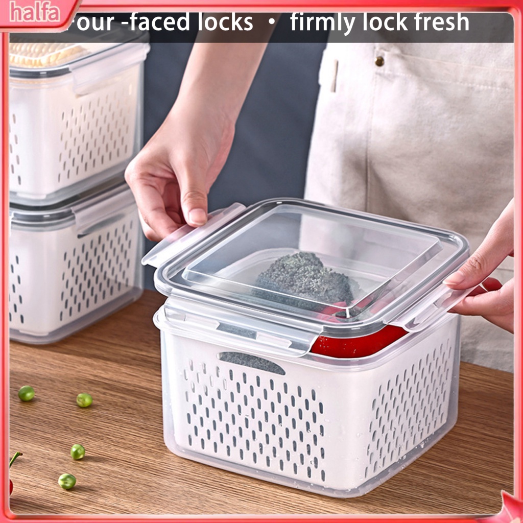 {halfa} Produce Storage Containers Drain Basket Crisper Stackable