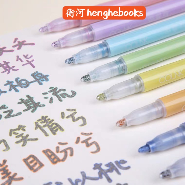 12色手账轮廓笔双线笔12 Color Outline Metallic Pen Double Line Markers Pen ...