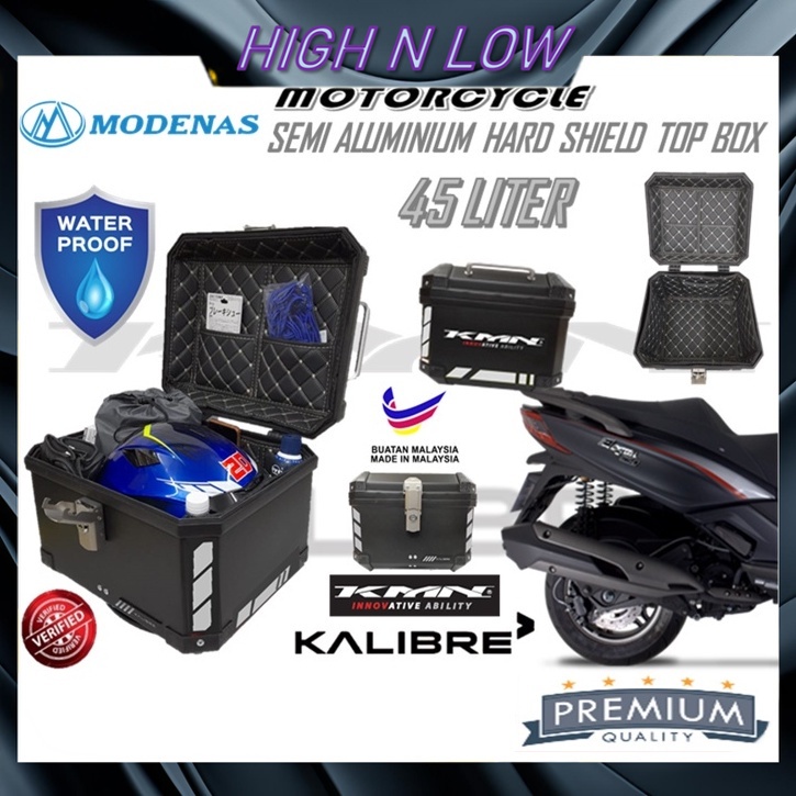 MODENAS SEMI ALUMINIUM WATERPPROOF TOP BOX 45LITER MOTORCYCLE HARD ...